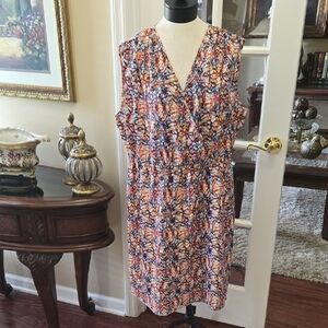Kardashian Kurves Multicolor Plus Size Print Dress Sleeveless Elastic Waist 24W